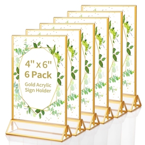 Vàng <span class=keywords><strong>Acrylic</strong></span> giữ dấu hiệu <span class=keywords><strong>4x6</strong></span> inch đám cưới Bảng số khung dọc hai Mặt hiển thị hình ảnh vàng khung - Product Image 1