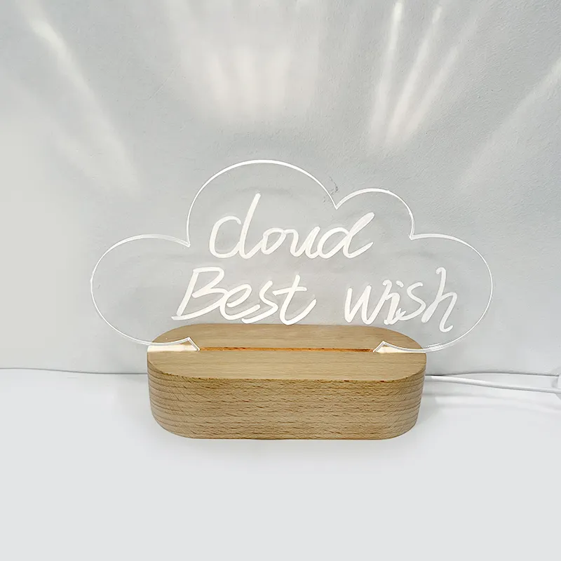 Cloud acrilico 3D Illusion Led Night Light base per lampada in legno ovale Base per luce notturna in legno RGB 3D Illusion lamp per acrilico vuoto
