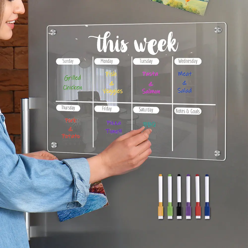لوحة مغناطيسية من الأكريليك مخصصة من OEM مغناطيسات تقويم للثلاجة مخطط شهري وأسبوعي للثلاجة