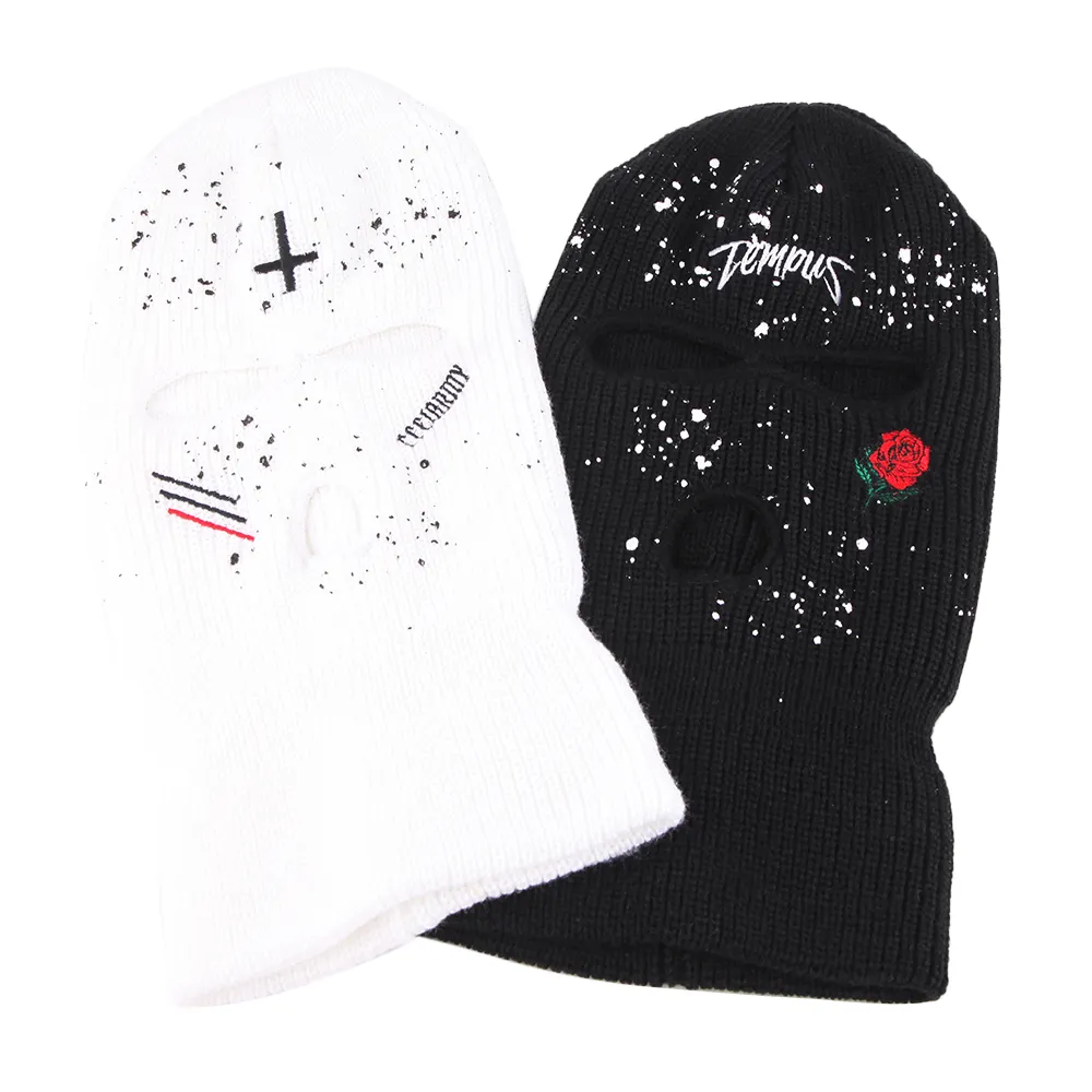 Balaclava acrílica para esqui, venda por atacado de 100% máscara de esqui com 3 orifícios, gorro quente, máscara facial personalizada