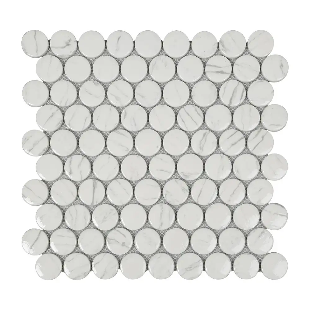 Белая круглая мозаичная плитка из переработанного стекла века для украшения пола
