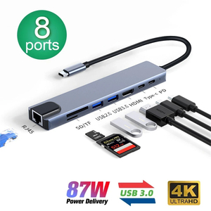 8 in 1 USB CハブタイプC 3.1〜4K HDアダプターRJ45 SD/TFカードリーダーPD急速充電ノートパソコン用 - Product Image 3