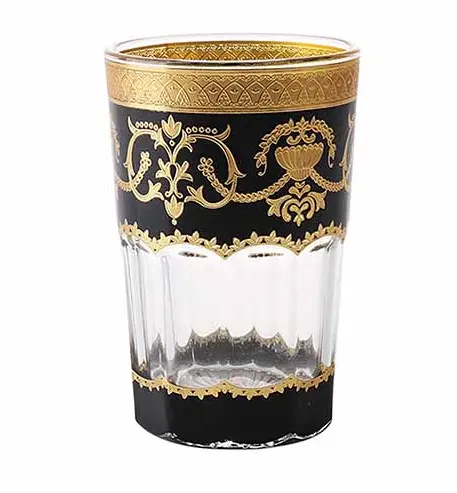 Gobelet en verre gravé de style marocain classique 6oz pour boire de l'eau et du thé petites tasses à thé en verre avec plaqué or