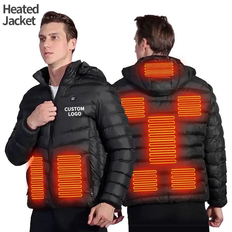 8 zone di calore ricaricabile batteria elettrica riscaldamento piumino giacca invernale impermeabile riscaldata per uomo modello di stampa tessuta
