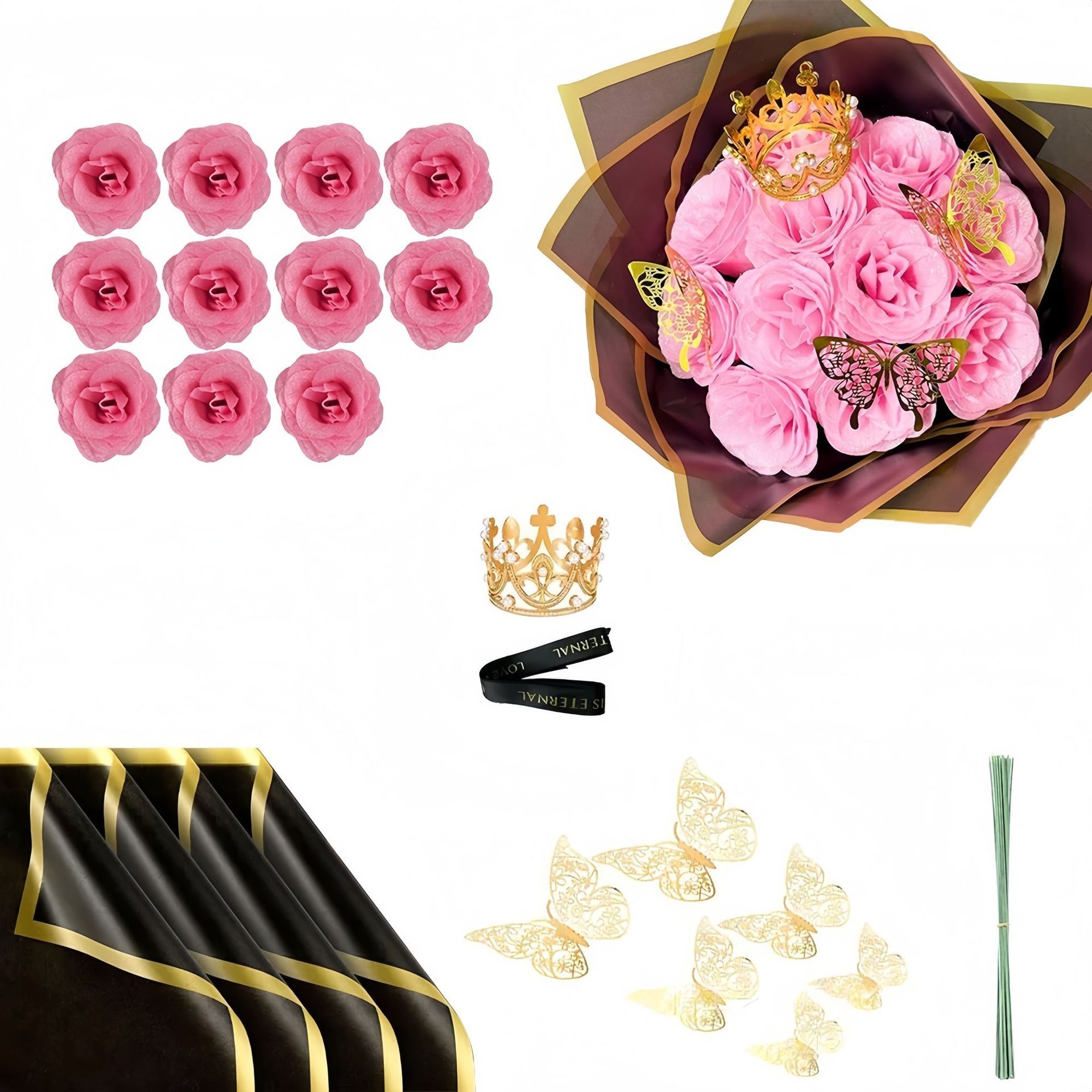 Corona de flores rosa estilo-11 flores