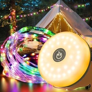 RGB USB y carga solar Cadena de luz LED de doble potencia Control de aplicación inteligente Cadena de luz impermeable para acampar al aire libre