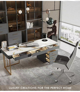 Forma Rectangular Metal Pierna Piedra Blanca Moderna Ceo Oficina Computadora Mesa Escritorio de oficina con almacenamiento - Product Image 2
