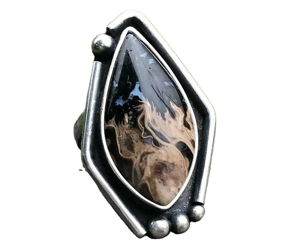 Vnox — bague de déclaration pour hommes et femmes, anneau en argent Sterling 925 Antique en pierre précieuse naturelle en bois dépoli, fait à la main