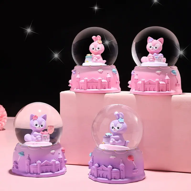Cartone animato regalo di compleanno decorazione di vetro LED sfera magica 3D luna di cristallo luce notturna lampada orso coniglio sfera di cristallo