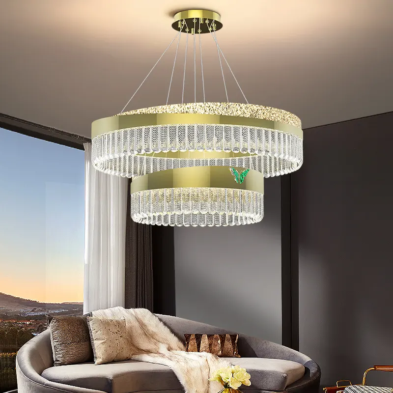 Nordic Crystal Hand Blown Round Two Layer Customize Decorative Lighting Chandelier Ceiling Light