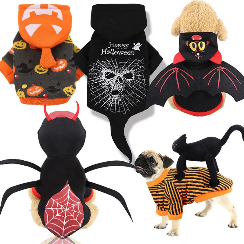 Ropa de Halloween para perro disfraz de araña de calabaza de murciélago para perros pequeños, abrigo cálido suave con capucha para cachorro, chaqueta para perro Cosplay, ropa