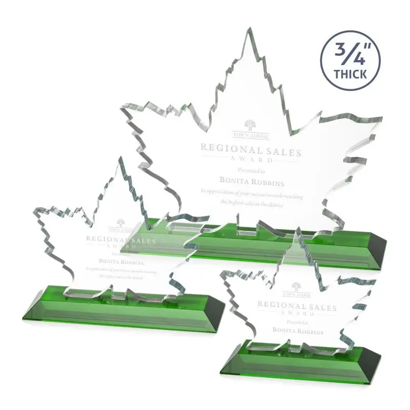 Noble Feuille d'érable en cristal taillé sur mesure avec 8 options de couleur de base avec logo personnalisé Cadeau d'affaires Trophée de réalisation artisanale