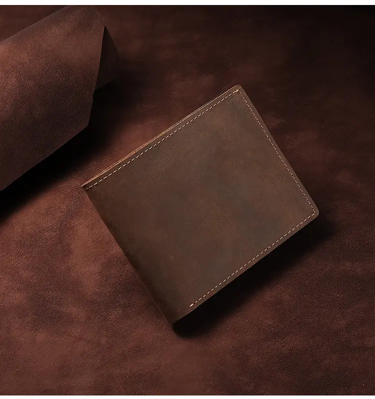 Pabrik grosir dompet tempat kartu dompet buatan tangan pria kulit asli pendek kuda gila dompet kulit