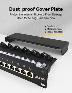 Caja de panel de conexión IDC cargada blindada de 12 puertos 1U con barra de gestión de cable trasero ajustable Panel de conexión de red de 10 pulgadas