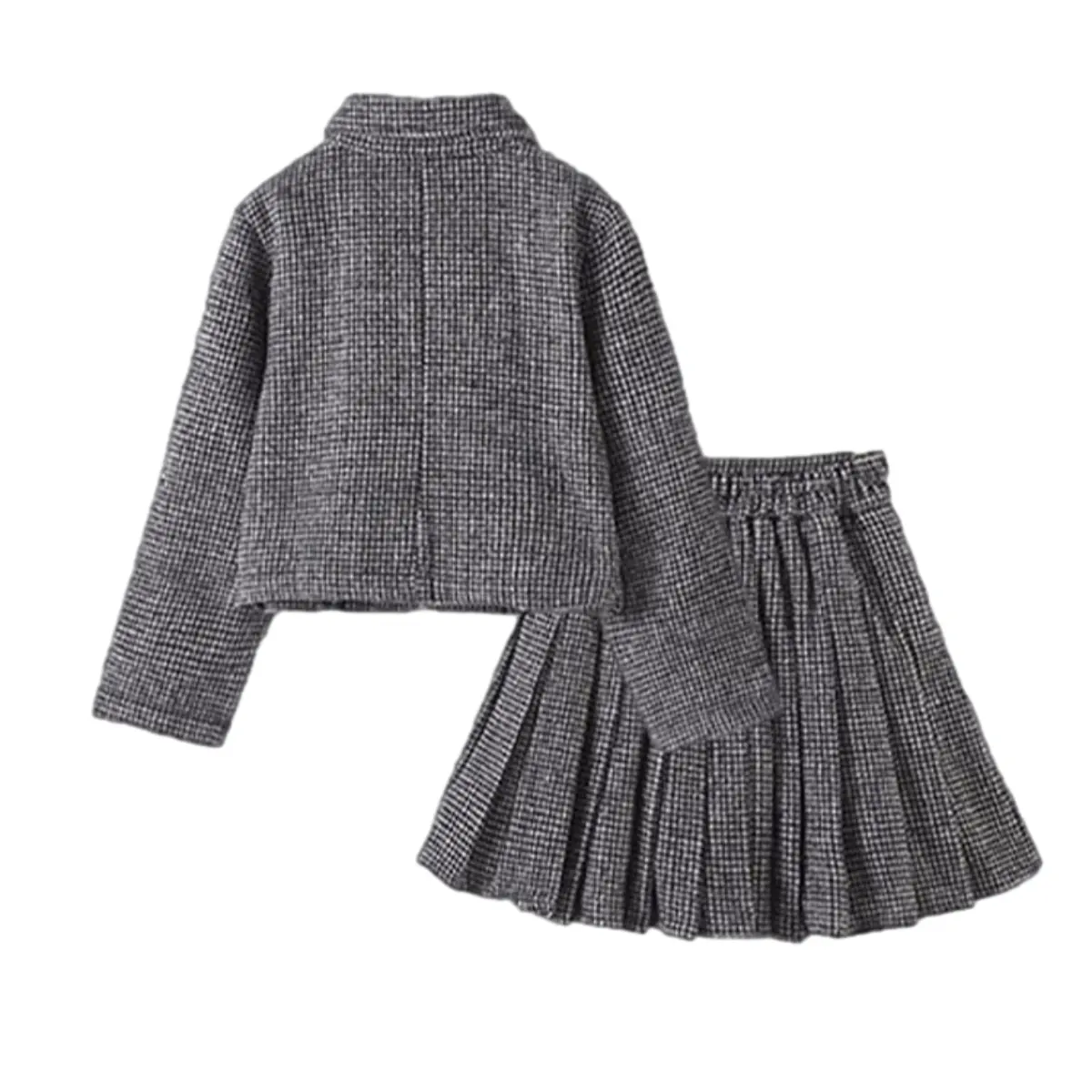 2024 Winter New Design Elegant Girls Clothing Sets Plaid Bow Suits Pleated Skirts Children Clothing Sets