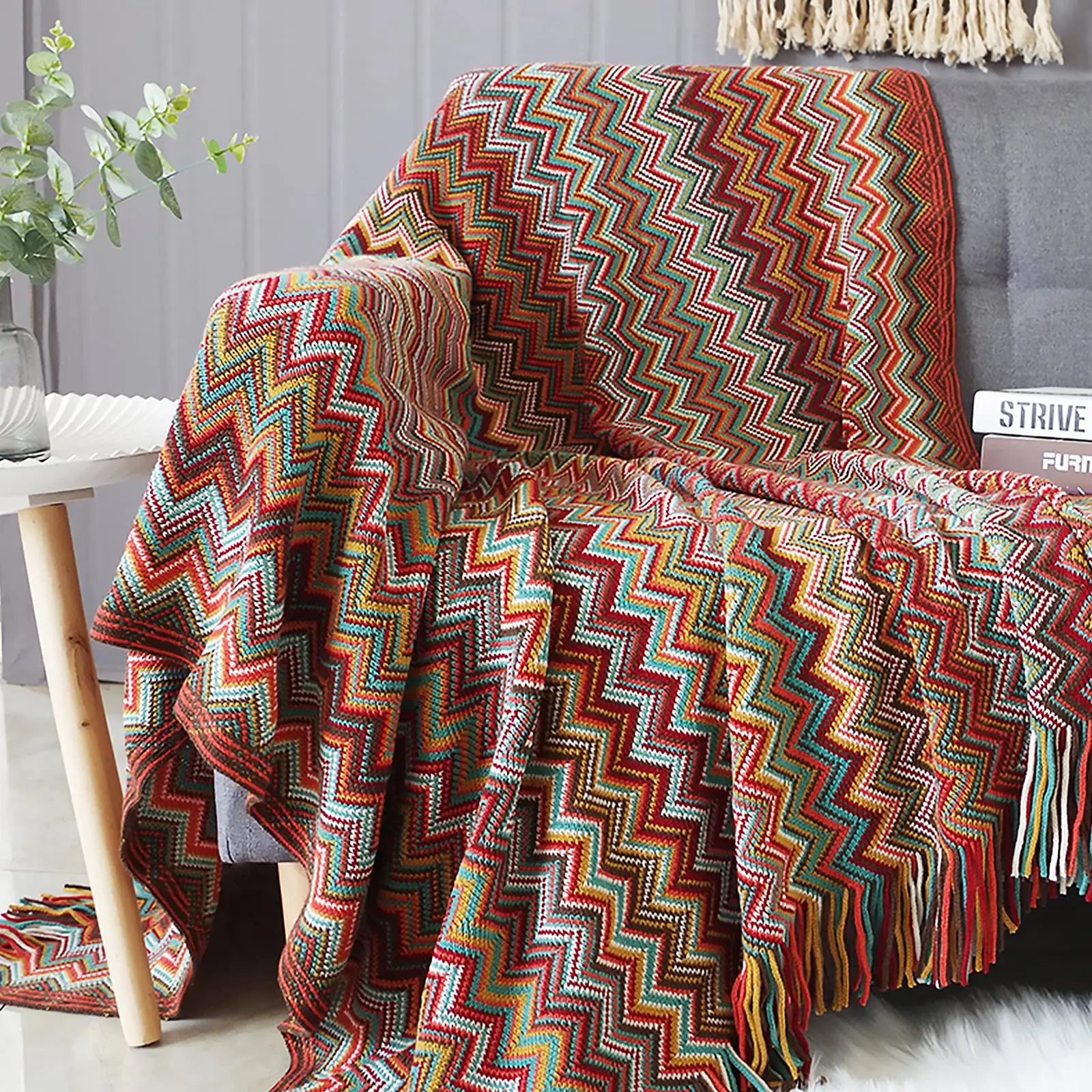 Bohème vérifier doux chaud confortable léger canapé couverture couvre-lit couverture décorative tricoté jeter couverture avec glands