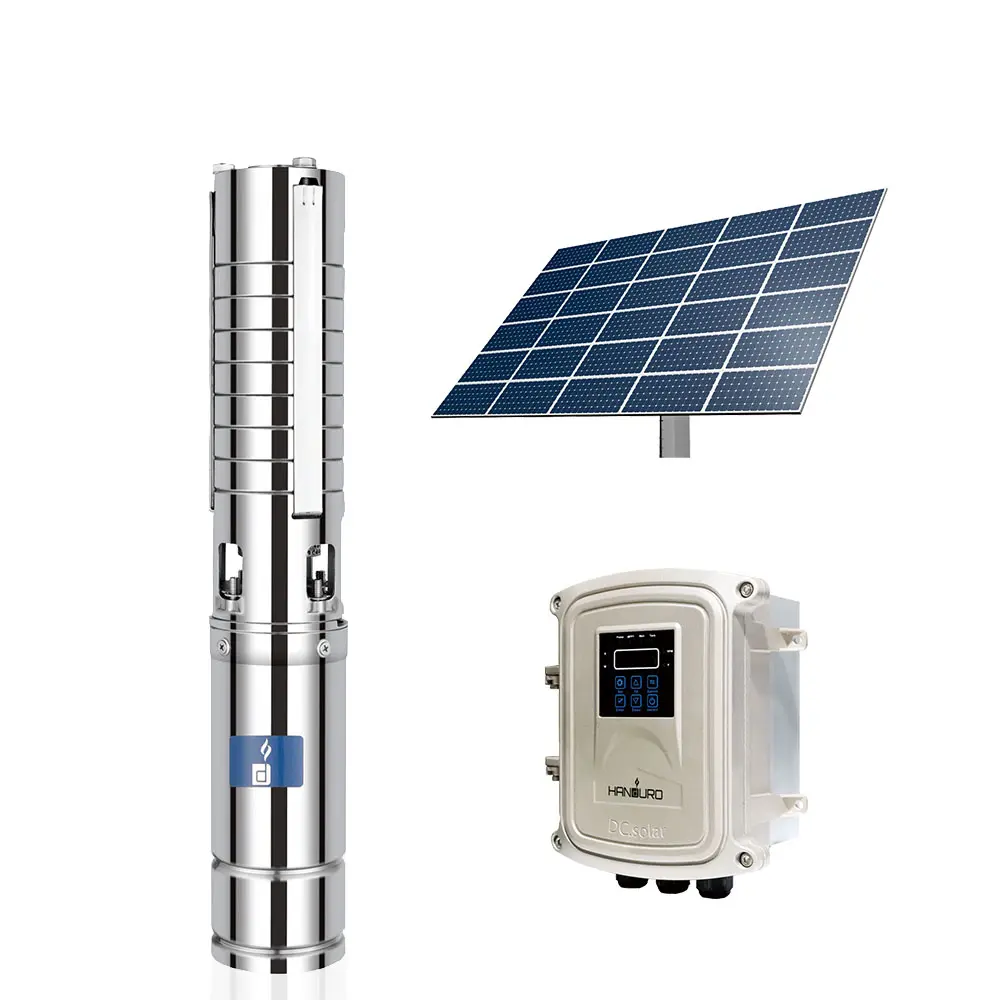 Bomba solar sumergible sin escobillas, 3 fases, CA/CC, impulsor de acero inoxidable