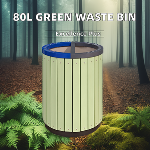 80L浅绿色圆形垃圾箱2合1户外不锈钢环卫铁垃圾回收 & 垃圾容器 - Product Image 3