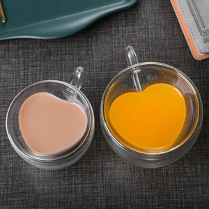 ハート型二層ガラス断熱カップティーコーヒーミルク耐熱防爆透明パーソナル用マグカップ - Product Image 3