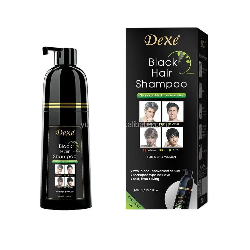 Champú para tinte rápido de cabello negro para hombres y mujeres, colorante orgánico natural y negro, productos para teñir el cabello, color gris y blanco, 400ml