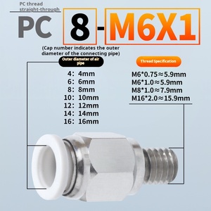 Khí nén nhanh chóng kết nối pl4 PC6-M6X1-10mm Metric nhanh chóng-chèn ren thẳng-thông qua M8X1-18mm 20mm khuôn mở rộng chủ đề - Product Image 4