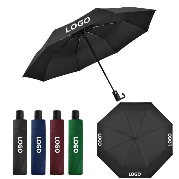 Fashion travel rain branded logo print portable 3 fold auto parasole ombrello automatico pieghevole personalizzato promozionale con logo