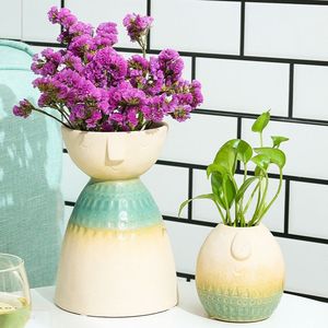 Creative קריקטורה חמודה פנים אגרטל בית תפאורה Vasos דה Plantas