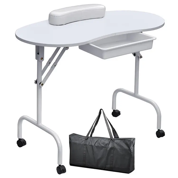 Mesa de salón de belleza profesional, mesa portátil para mejorar las uñas, mesa de trabajo con caja de maquillaje