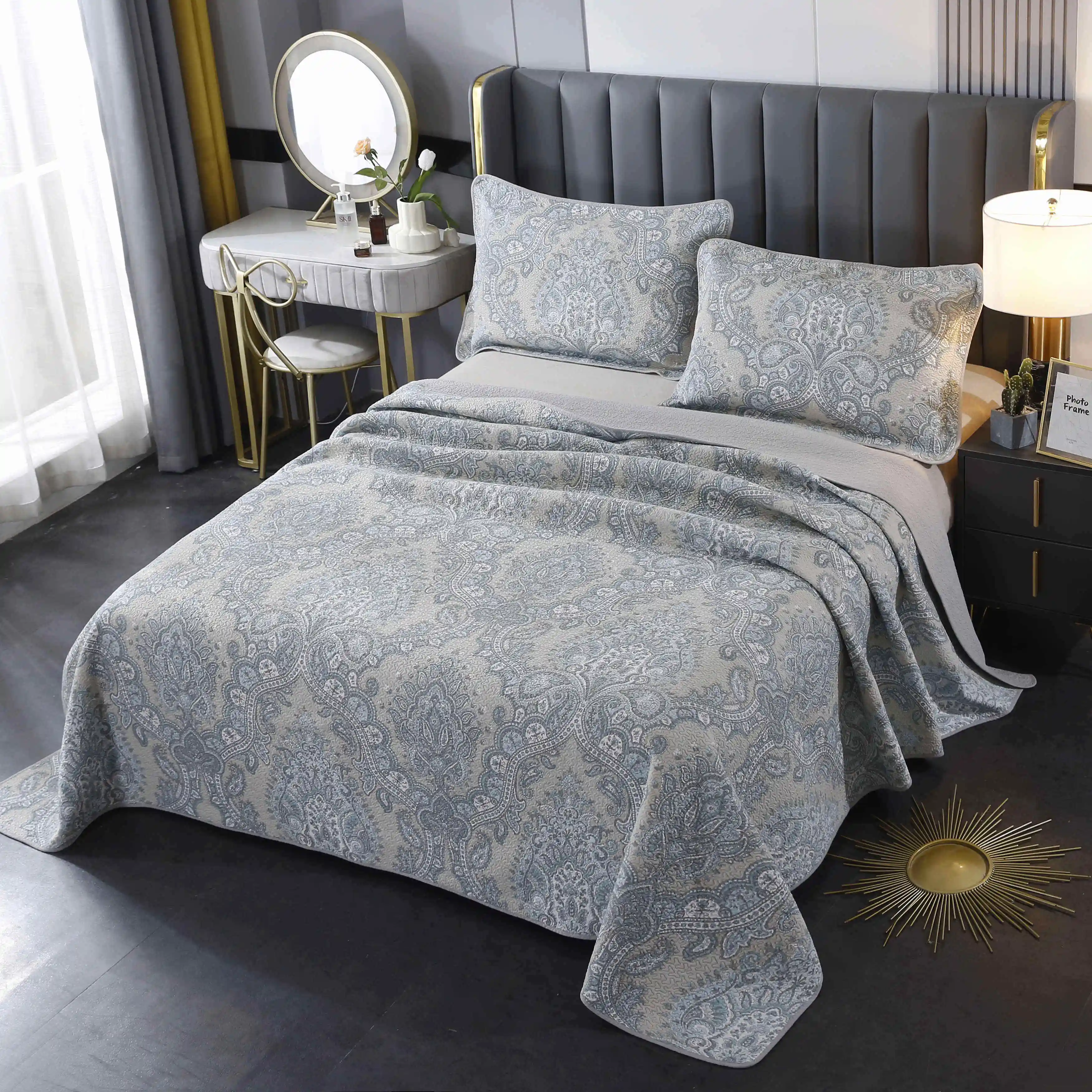 Funda de edredón de algodón con estampado floral, funda de cama personalizada con hilo de kanta teñido, novedad