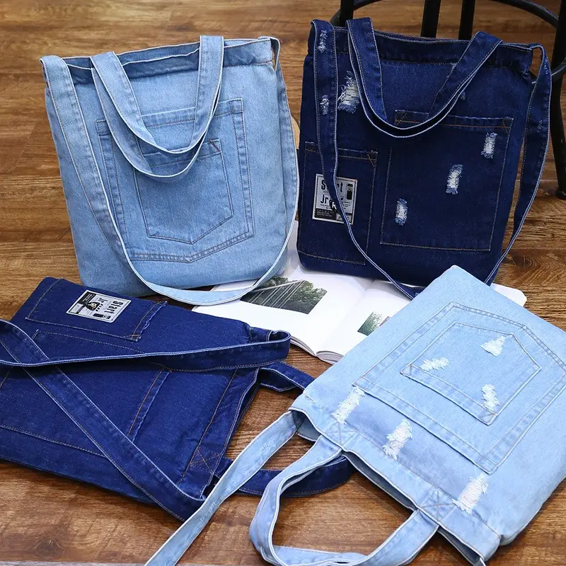 2024 חדש עיצוב חדש קניות שקיות קניות סטודנט כותנה סטודנטה וינטג 'ס ג' ינס נשים ג 'ינס תיק כתף