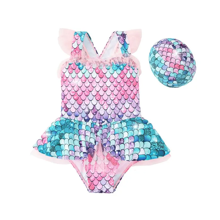 Bikini de diseño de gasa para niñas, bañador de sirena de una pieza, traje de baño