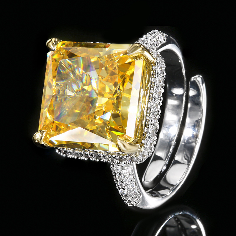Bague ouverte avec diamant jaune taille Ice Flower