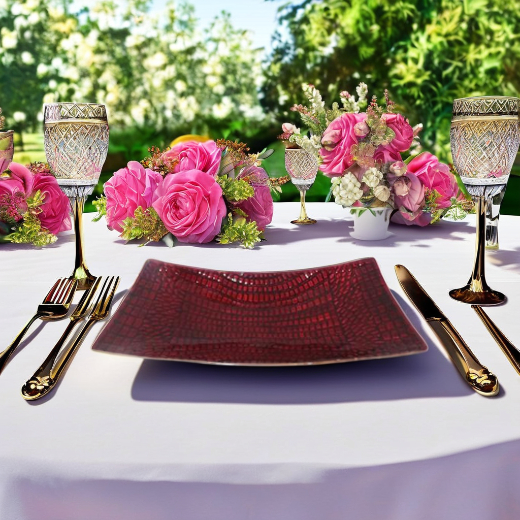 เบอร์กันดี ดีไซน์ ทรงสี่เหลี่ยมผืนผ้า แบน 10 นิ้ว