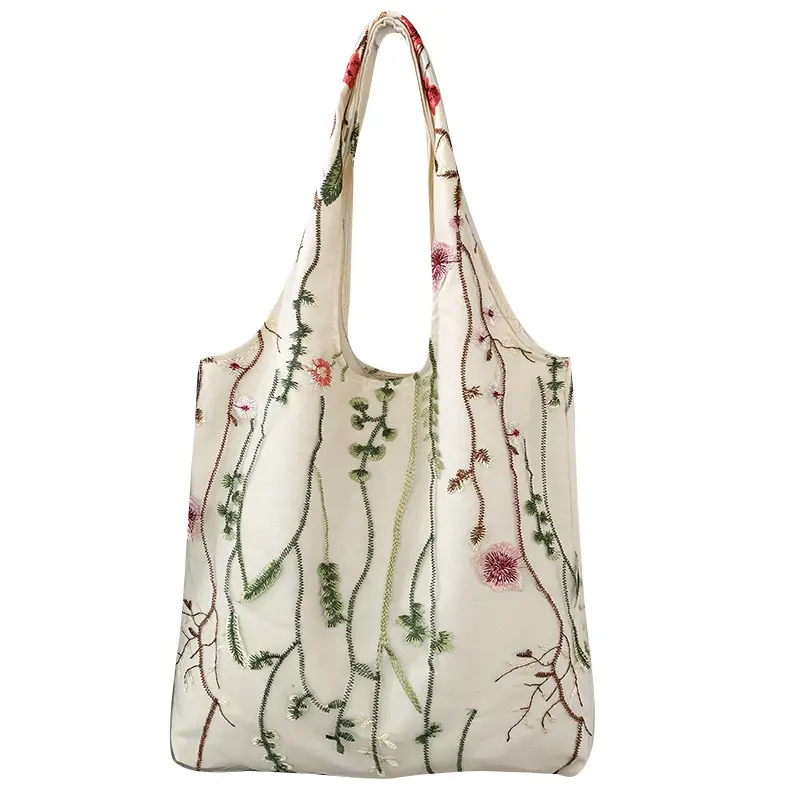 卸売カスタマイズ刺繍キャンバストートバッグ再利用可能な環境にやさしいオーガニックコットンスーパーマーケット食料品ショッピングバッグ