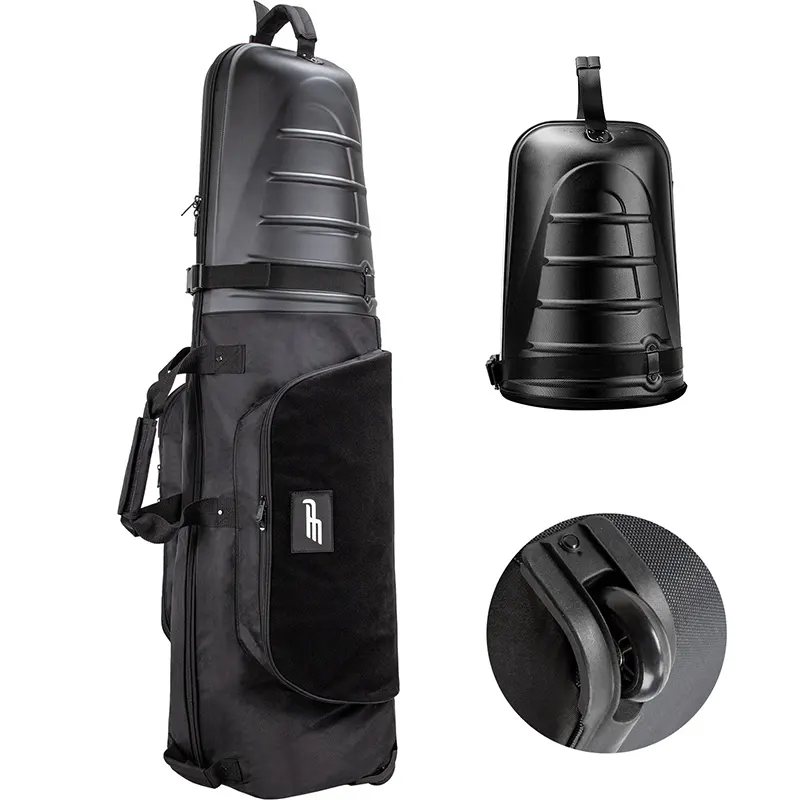 Açık sert üst kabuk çanta yastıklı taşınabilir Golf seyahat kapağı Golf seyahat çantası ile tekerlekler