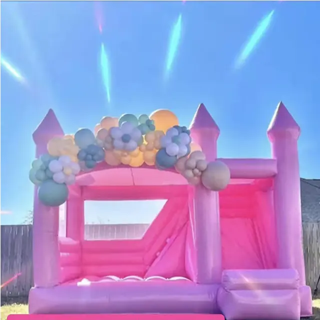 Castillo hinchable inflable de boda Rosa comercial con casa de rebote de gorila lateral para bautizos Baby Showers