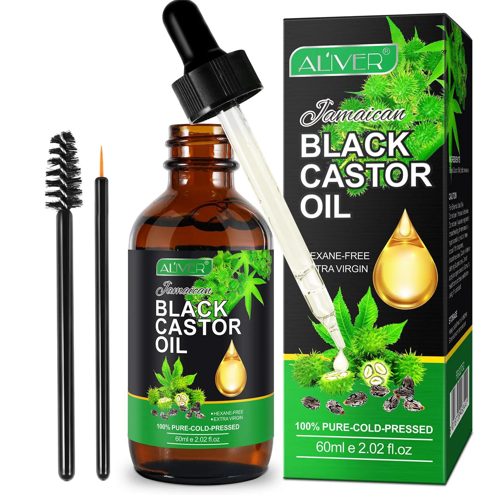 ALIVER Aceite de Masaje de cuerpo completo para mujeres 60ml aceite de ricino negro puro para mejorar el sistema inmunológico aceite de ricino natural jamaicano orgánico prensado en frío