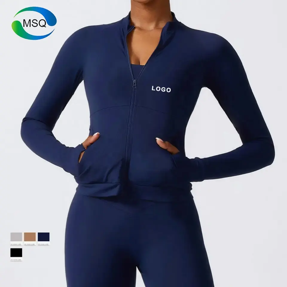 Yoga manga comprida zíper frontal jaquetas leves fitness esportes jaquetas Workout Yoga Jacket com bolso