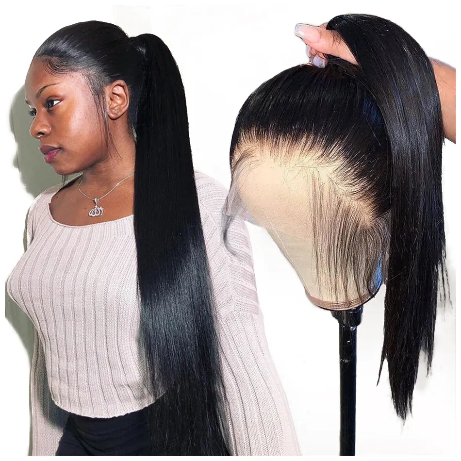 Extensions de cheveux vierges alignés avec des cuticules Faisceaux de cheveux humains droits Hd Perruque Lace Frontal Perruques de cheveux humains Lace Fort pour femmes noires