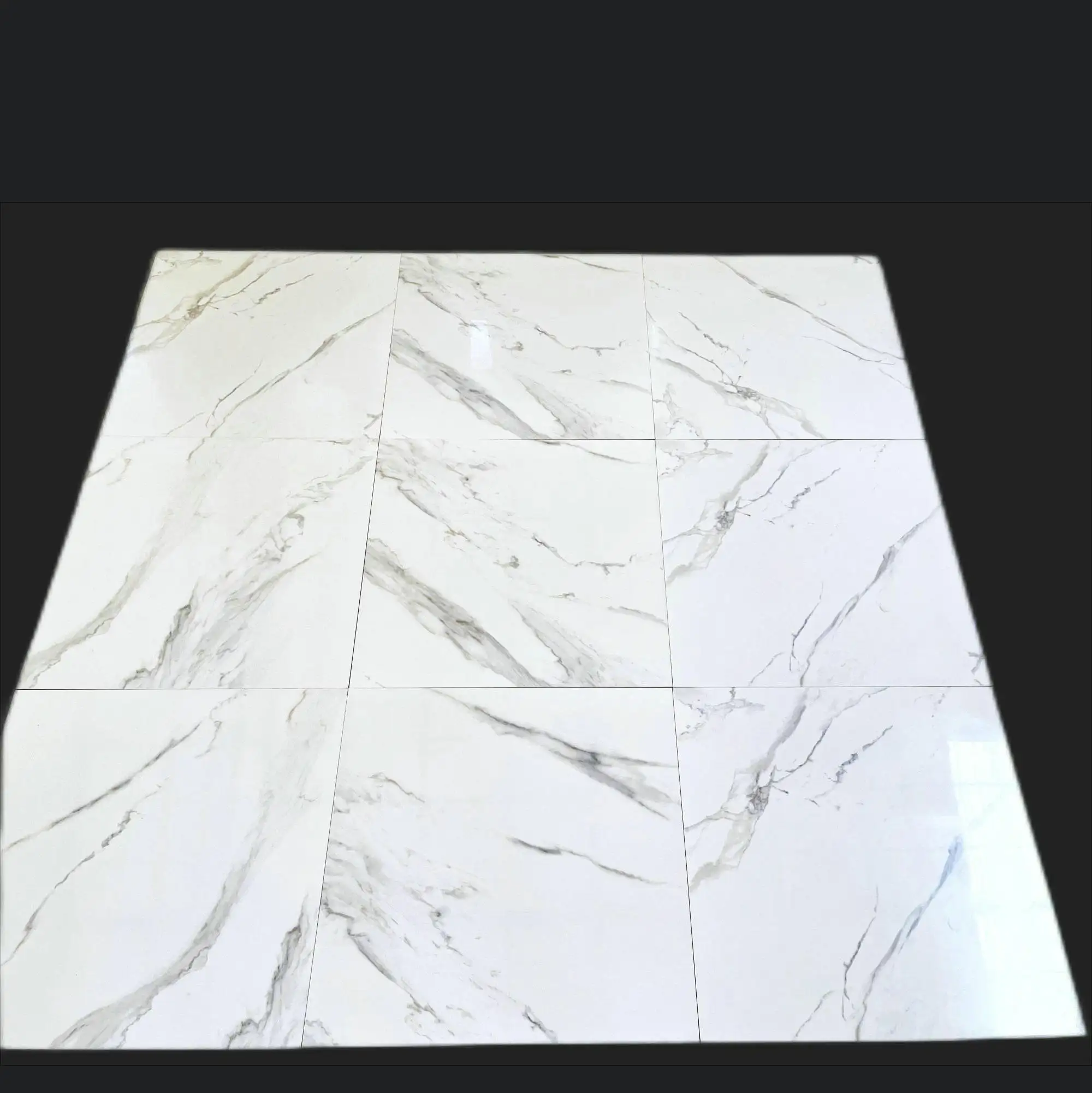 Azulejo de porcelana Carrara con aspecto de mármol blanco de diseño moderno 60x60 Carreaux Sol con acabado brillante de 10mm de espesor para aplicación en el suelo