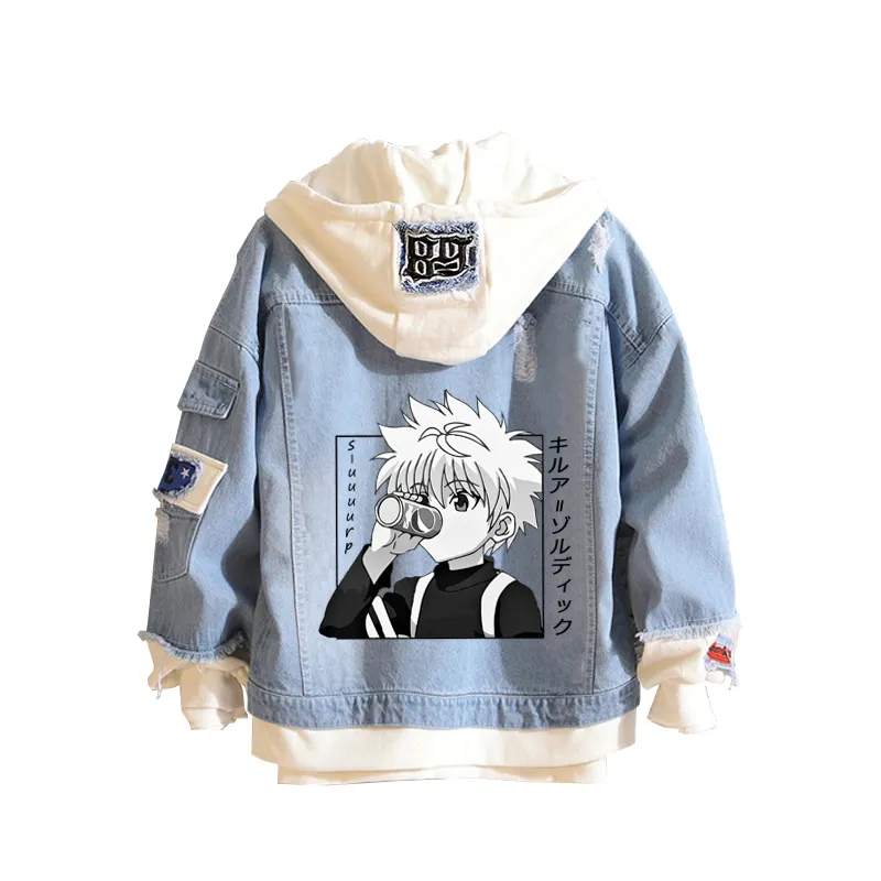 Lil Peep Denim Jean Stitching Jacket Coat uomo/donna Jeans felpe con cappuccio giacca popolare vestiti Cartoon Anime Character felpa