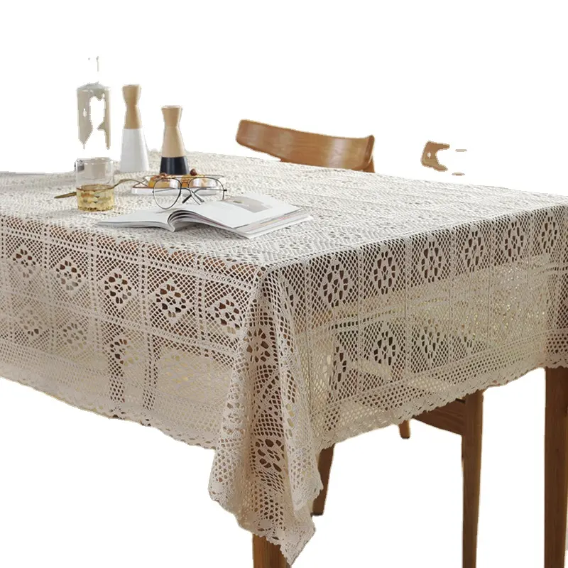 Mantel Vintage de ganchillo hecho a mano para mesa, mantel de algodón geométrico con diseño de encaje, para fiesta