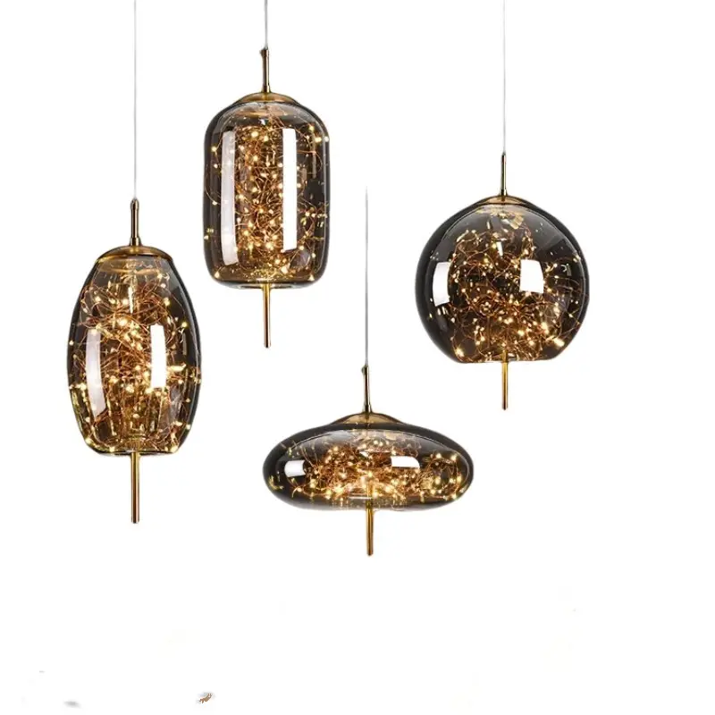2023 decoración del hogar accesorios de iluminación Led cocina restaurante nórdico moderno colgante candelabro de vidrio polimórfico lámpara colgante de Metal