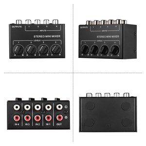 Mini mezclador de audio estéreo de fábrica con entradas RCA de 4 canales Controles de volumen separados Carcasa de metal completo - Product Image 6