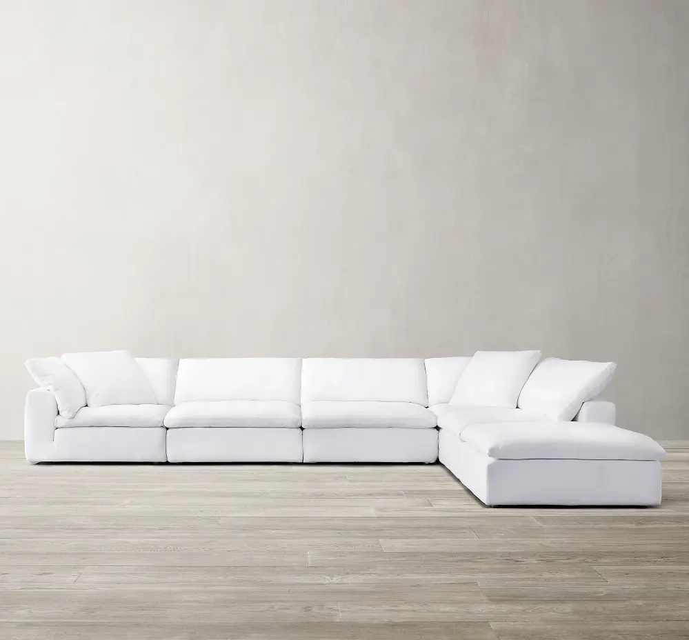 Fabrika özelleştirmek oturma odası yüksek yoğunluklu beyaz keten kumaş kesit kanepe beyaz kesit kanepe