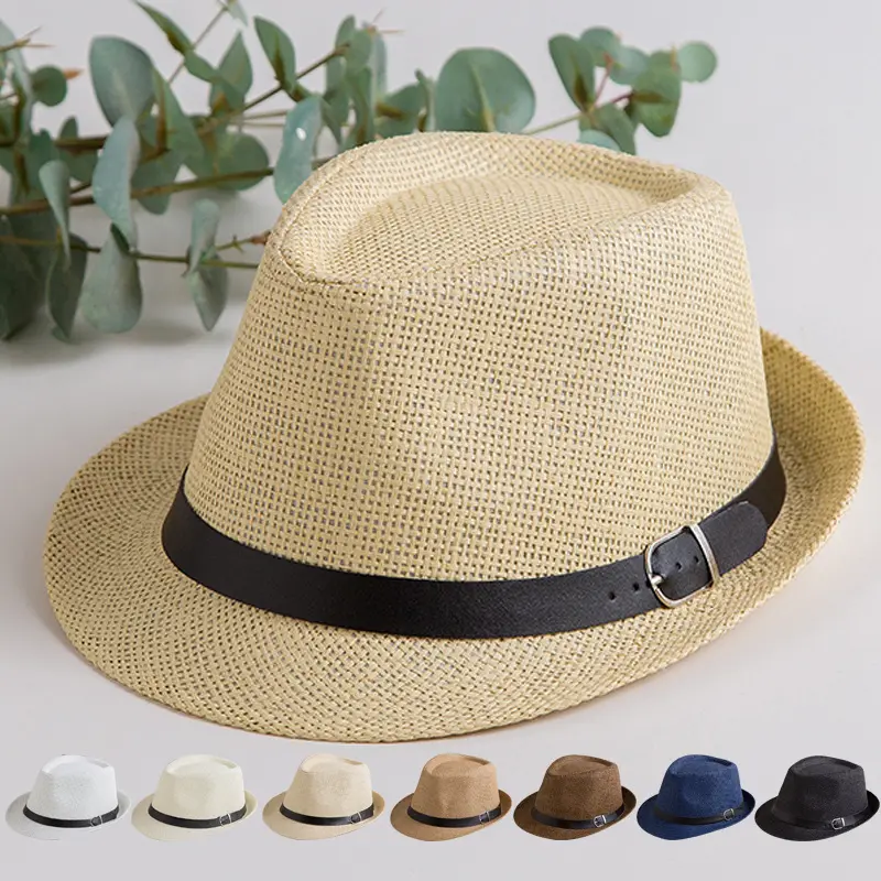 Großhandel kurze Krempe Hüte Strand Sonne Kappen Frauen Männer Sommer Papier Stroh Fedora Hut