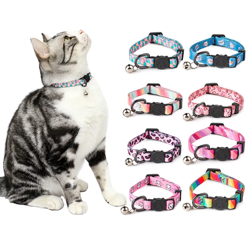 Collar de gato a la moda con hebilla de separación, collar de gato personalizado con campana, collar de perro pequeño de alta calidad