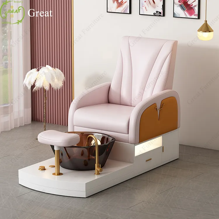 Luxury nail salon equipment pink leather foot manicure chair spa pedicure chair with led lights