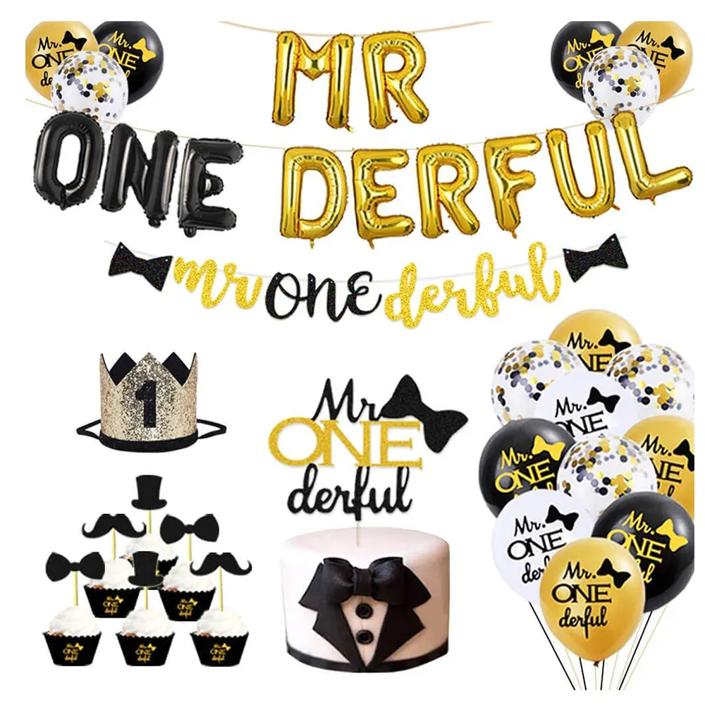 Mr Onederful 1st Birthday Decorations Glittery Wonderful Cake Cupcake Toppers Mr Onederful Foil Balloons Birthday Party Supplies