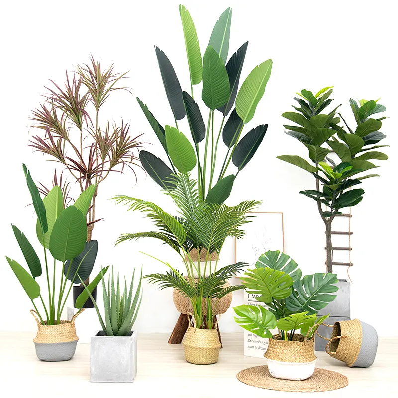 Home Garden Ornaments Artificial Plants Potted Plastic Bonsai Tree Monstera Plant Artificial Palm Tree Banana Tree Ficus Bonsai